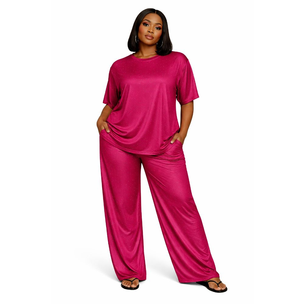 Two Piece Embellished Tunic and Wide Leg Trouser Set